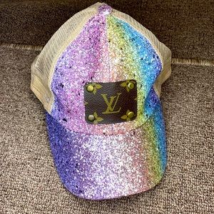 Upcycled/Repurposed Rainbow Glitter Trucker Hat